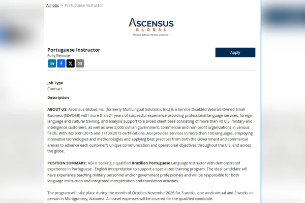 EUA busca professor de "português brasileiro" para treinar militares
