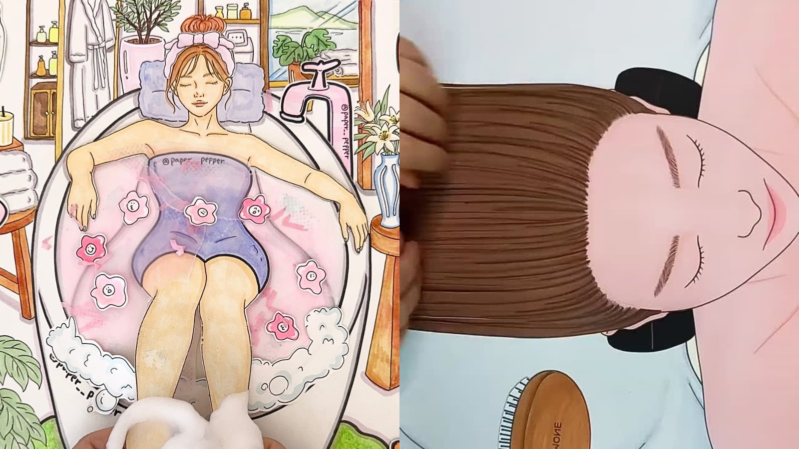 No ASMR de papel, criadores usam imaginação para criar “gatilhos” de relaxamento Montagem - Reprodução/Instagram/@paper_pepper/@diiyartedcraft