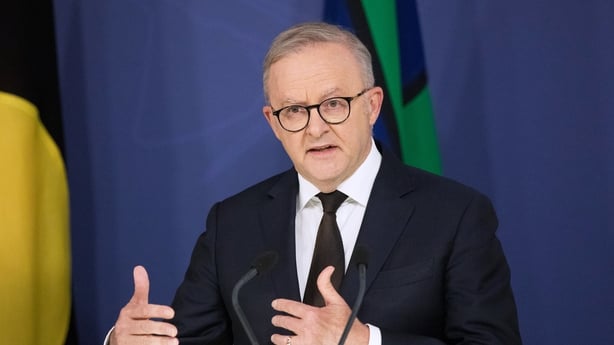 Anthony Albanese, Australia's prime minister, during a news conference in Sydney, Australia, on Monday, Dec. 15, 2025. Australia will consider toughening gun laws after a father and his son killed 15 people in the nation's deadliest terror attack, opening fire on members of the Jewish community who