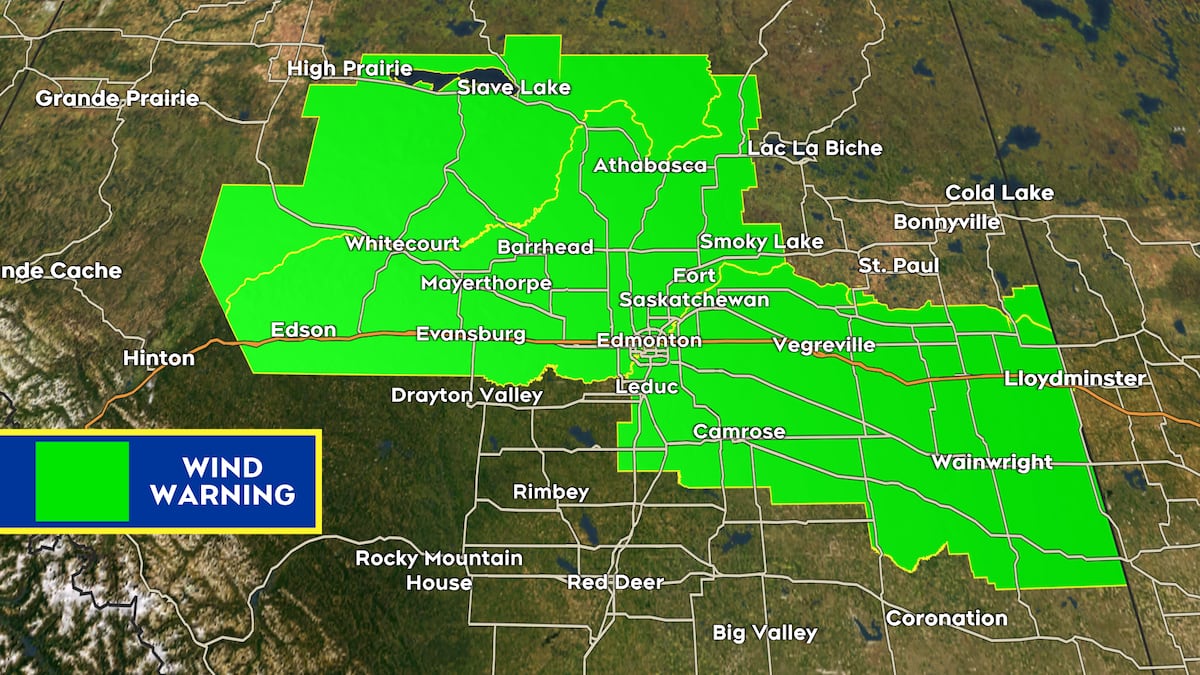 Wind warning in effect for Edmonton and much of central Alberta on Wednesday