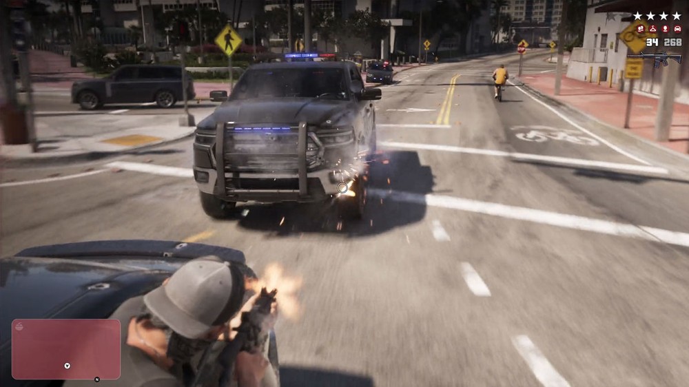 Jason chega a 4 estrelas no sistema de "Procurado" em GTA 6 durante perseguição com Raul Bautista — Foto: Reprodução/Netflix
