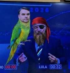 Meme mostra Flávio Bolsonaro (PL) como 'papagaio de pirata' de Lula Foto: Reprodução/Redes Sociais