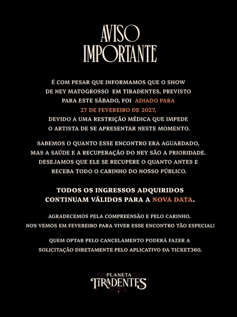 Ney Matogrosso anuncia pausa nos shows após cirurgia: ‘Não é nada grave’; veja vídeo