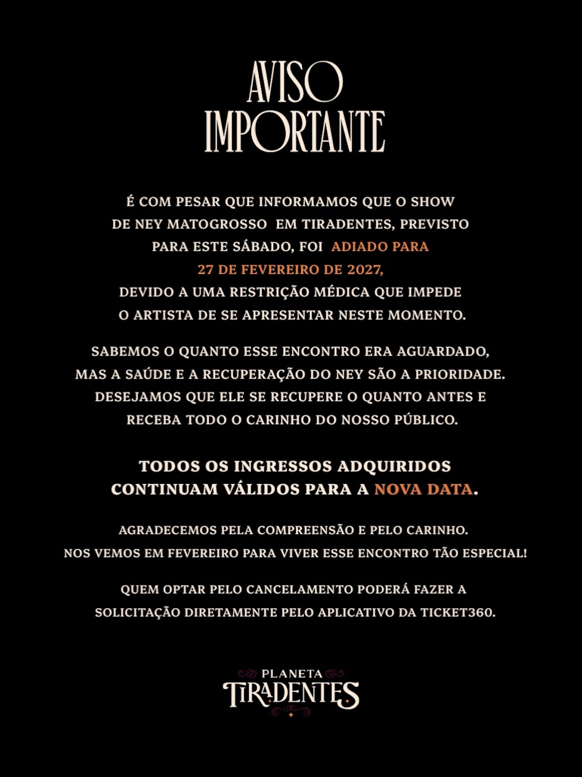 Ney Matogrosso anuncia pausa nos shows após cirurgia: ‘Não é nada grave’; veja vídeo